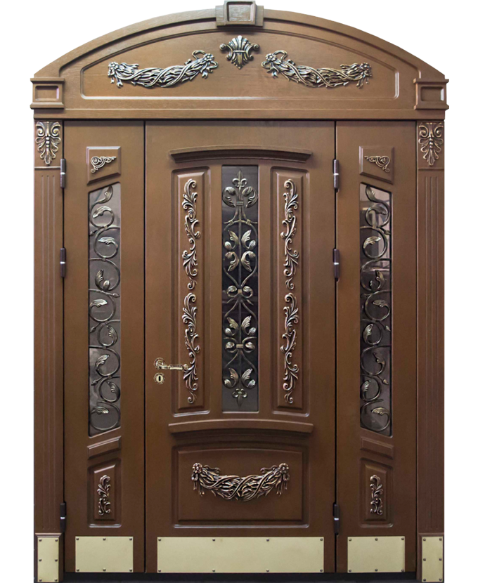 Входная арочная дверь МДФ с ковкой/стеклом 3144