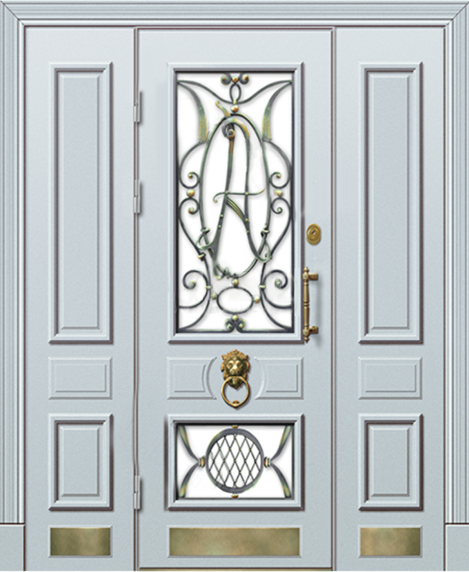 Стальная входная уличная дверь МДФ с ковкой/стеклом 3131