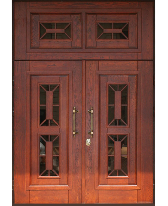 Входная двустворчатая дверь МДФ с ковкой/стеклом 3148