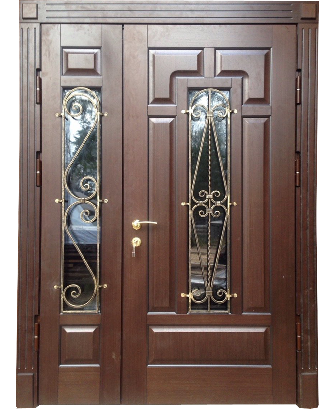 Дверь двухстворчатая стальная МДФ с ковкой/стеклом 3096