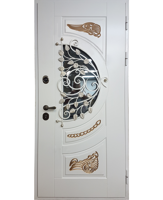 Входная дверь в дом МДФ с ковкой/стеклом 3158