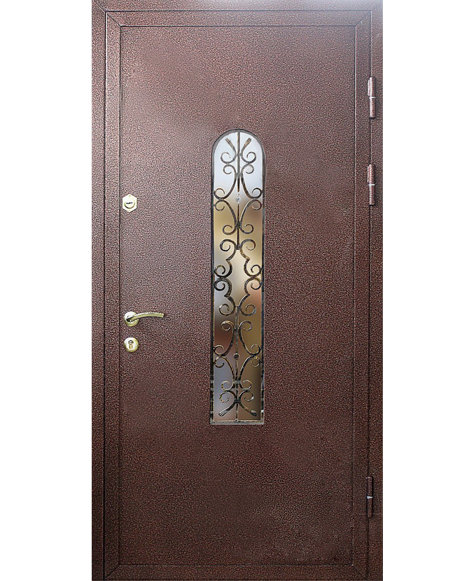 Входная подъездная дверь Порошок с ковкой/стеклом 1111
