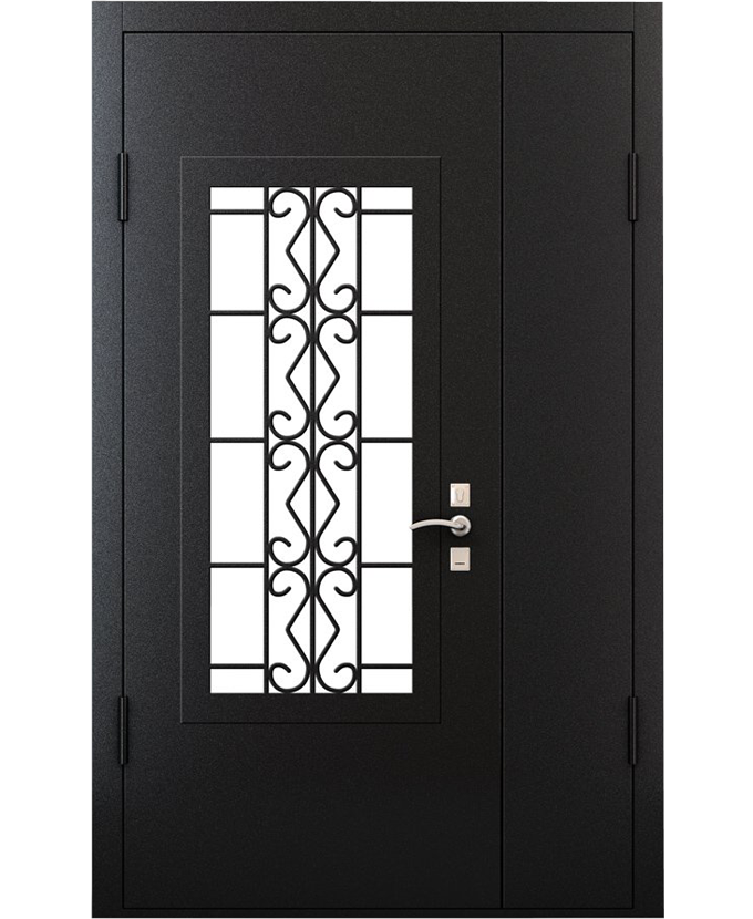 Дверь двустворчатая входная МДФ с ковкой/стеклом 3094